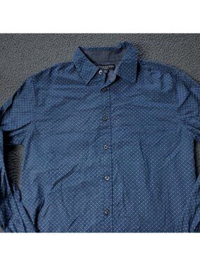 London Fog  Button Shirt Mens S Small Long Sleeve Blue All Over Print Casual